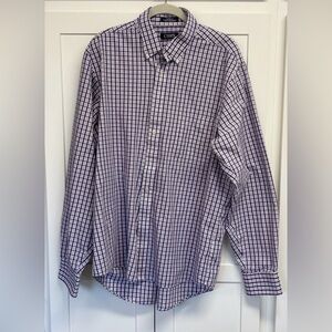 CHAPS CASUAL SHIRT size L, 16.5, 36/37 Purple white plaid